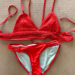 Red crochet bikini